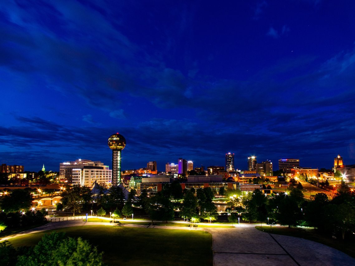 Knoxville skyline. The Knoxville skyline at dusk
